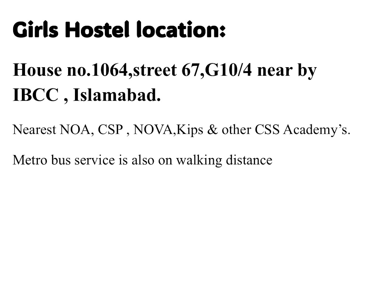 Zaviyan Girls Hostel G10 NOA CSPS G-10/4 G-10/1 CSS — photo 6