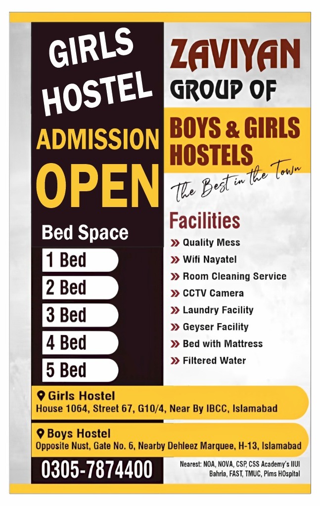 Zaviyan Girls Hostel G10 NOA CSPS G-10/4 G-10/1 CSS — photo 7